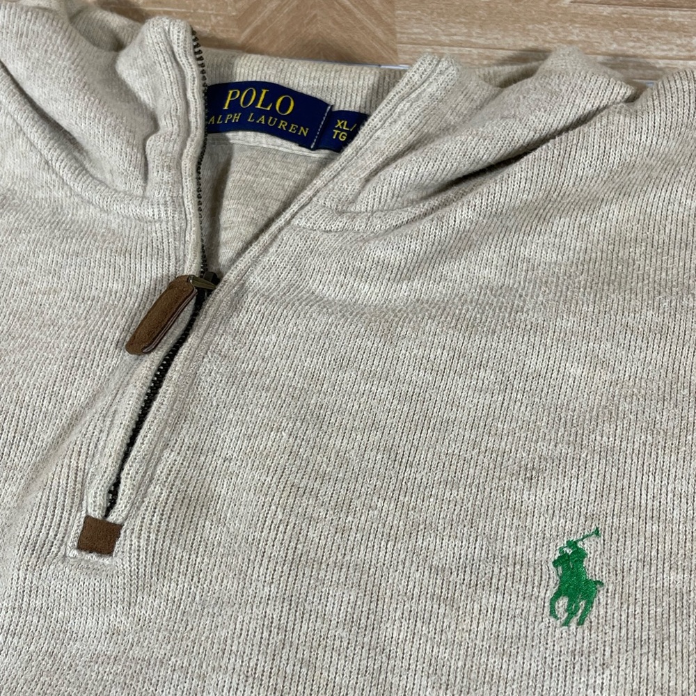 Polo Ralph Lauren Sweater Mens XL Tan Brown 1/4 Quarter Zip Pullover Casual